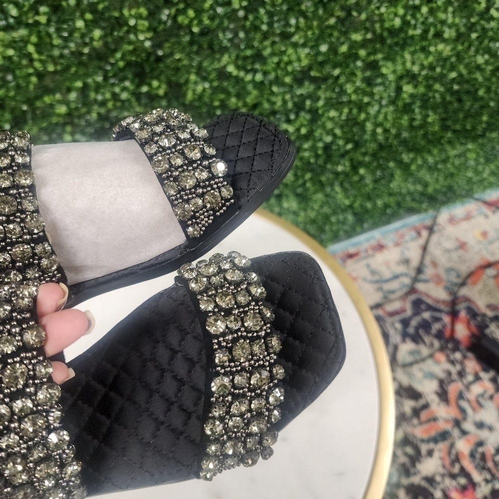 Sam Edelman Women's Ezel Black Crystal Embellished Sandals - Size 7.5 - Picture 6 of 8